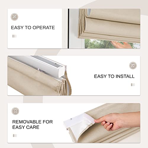 Cresmar Cordless Roman Shades Blackout Fabric Beige 36W X 64H, Window Blinds And Room Darkening Shades, Thermal Insulated, Easy To Pull Down #TOP1