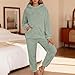 hmbudp Womens Pajama Sets Solid Color Fuzzy Hood Loose Loungewear 2 Piece Winter Warm Casual Fashion Sleepwear Outfits