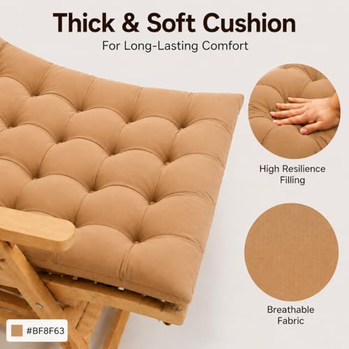 Image of KYNE Rocking Chair Cushion 18 x 50 Inch Thick Tufted Chair Cushion with Backrest and Seat Pad Soft Premium Fabric Polyester Filling Non Slip Indoor Outdoor Rocking Chair Replacement Cushion (Beige)