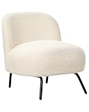 Beliani Bouclé Sessel ohne Armlehnen Retro-Stil Wohnzimmer Akzentstuhl Cremeweiß Kumla