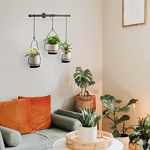 Jofamy Hanging Planters For Christmas Plants With 3 White Plastic Planters, Wall Hanging Basket Metal Plant Hangers, Window Plant Hanger With Hook And String, Modern Outdoor Wall Planter #TOP3