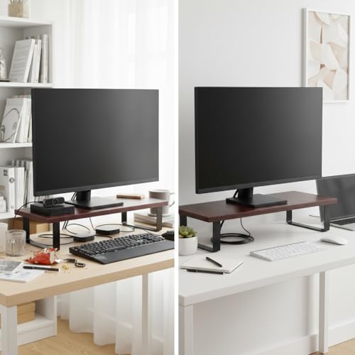 Image of flux Monitor Stand Wooden | Monitor Stand Riser | PC Stand For Desktop Table | Non Slip, Material: Particle Board & Metal (Red)