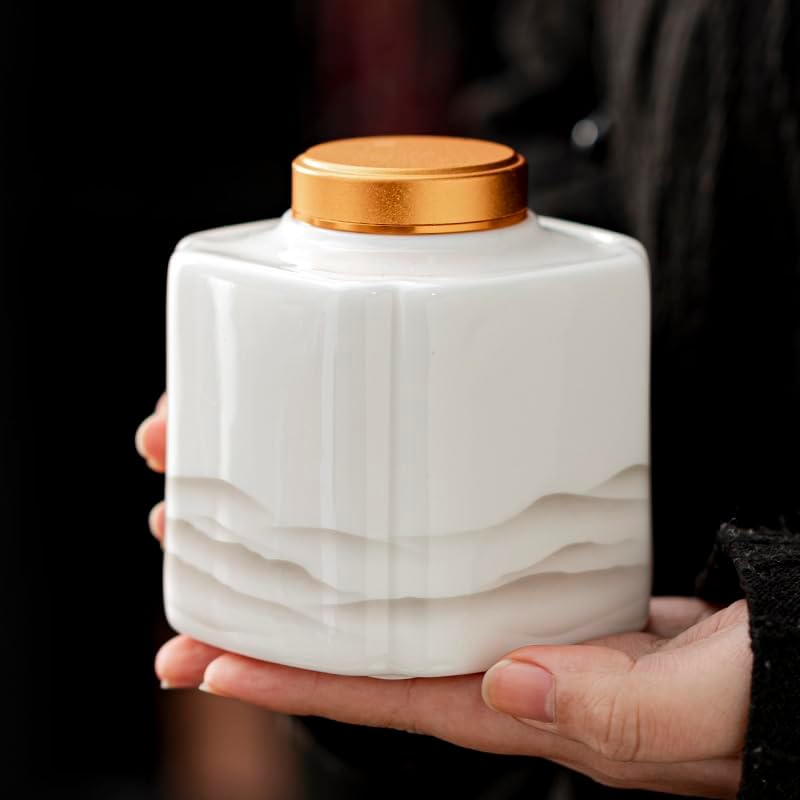 SONGCHAO Sugar Jar Tea Can Alloy Lid Sealed Can Tea Box Household Ceramic Storage Can Moisture-Proof Tea Can Tea Canister