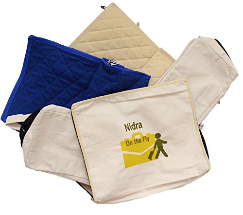 Nidra - Travel-Packing-Storage , 5 Piece Set (2) Packing Cubes, Cream and Blue, (2) Shoe Cloth Bags, (1) Laundy Bag