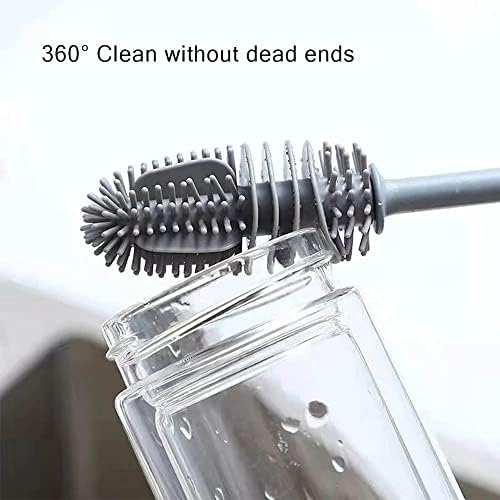 Baby Bottle Brush,Long Handle Soft Silicone Bottle Cleaner Brush for Cleaning Bottles Glass Cup Thermoses Various Containers(Grey)