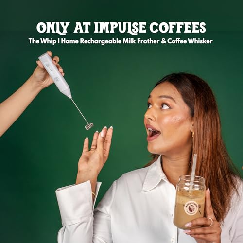 Image of Impulse Coffees The Whip Electric Milk Frother with Instant Coffee Sachets Combo | Rechargeable Frother, 5 Flavours, Hot & Cold Coffee | 10 Sachets