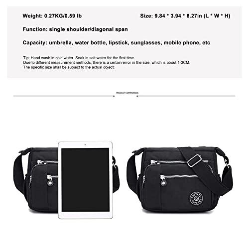 Womens Multi Pocket Casual Canvas Crossbody Bag Travel Purse Messenger Handbag for Shopping Hiking Daily Use (Black) - Image 4