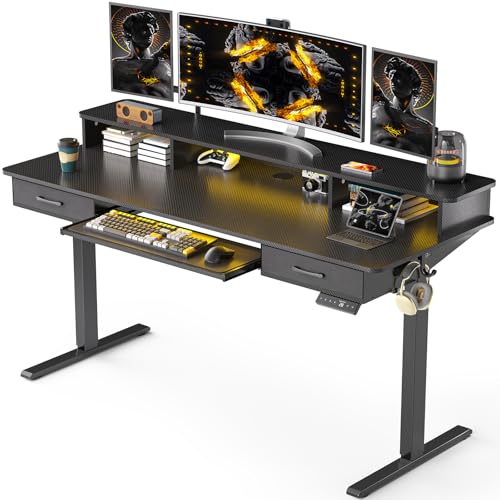 WALKINGDESK Escritorio Elevable Eléctrico con Bandeja para Teclado, 160 x 60 cm Escritorio Regulable en Altura, Mesa Elevable con Soporte Monitor, Mesa Ergonómico de Bipedestación, Negro