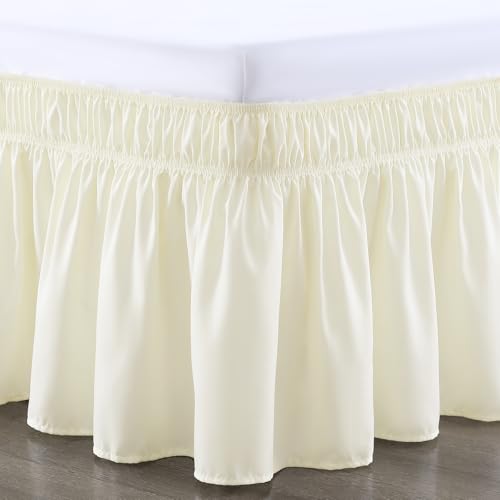 RIMELA Faldón de cama de color crema, doble elástico, fácil de instalar, poliéster cepillado suave, caída de 38 cm (135 x 190 cm)