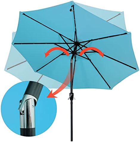 CAMORSA 2.7M Garden Parasol with Solar-Powered LED Lights, Patio Umbrella with 8 Sturdy Ribs, Outdoor Sunshade Canopy with Crank and Tilt Mechanism UV Protection for Deck, Patio and Balcony (Sky Blue)