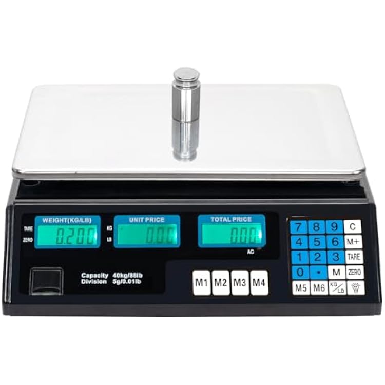 40kg/5g Price Computing Scale, Digital Price Computing Scale with Stainless Steel Large Platform, Weight Food Kitchen Scale with Dual LCD Display for Farmers Market Silver & Black