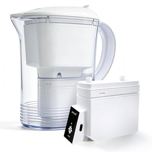 Pocicoll Electric Water Filter Pitcher with Long-Life Filter, BPA-Free Water Filtration Pitcher, Improves Tap Water Taste, Refrigerator-Friendly, One-Touch Water Dispensing (White)