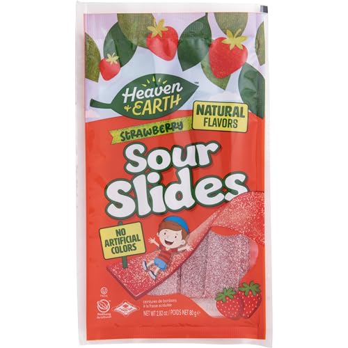 Heaven & Earth Strawberry Sour Slides Candy, 2.8 oz (6 Pack) | Natural Flavors, No Artificial Colors | Made with Real Fruit Juice | Chewy, Sour Candy Strip