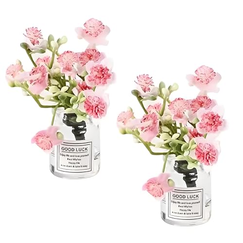 2Pcs Miniature Flower Vases with Peach Blossoms – Handmade Dollhouse Vases for Micro Landscape, Resin Floral Decorations for Fairy Garden Scenes, Home Shelf Styling, DIY Project and Table Centerpiece