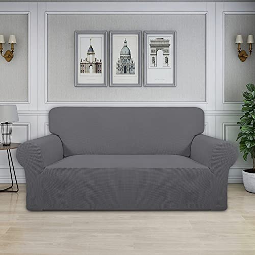 Image of Easy-Going Stretch Oversized Loveseat Slipcover 1-Piece Sofa Cover Furniture Protector Couch Soft with Elastic Bottom for Kids Polyester Spandex Jacquard Fabric Small Checks Grey
