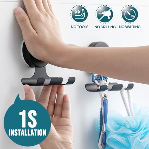 Image of TAILI 2 Pack Powerful Suction Cup Razor Holder, 304 Stainless Steel Bathroom Suction Hooks for Towel, Loofah, Bathrobe, Stylish Shaver Holder for Shower Wall, Easy to Install and Reuse, Black
