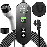 Cavo Ricarica Auto Elettrica Tipo 2 Schuko 3,5kW [5m, 6/8/10/13/16A] con LCD Controllo Digitale e Supporto Compatibile con Model Y/3, 500e, e-208 e altri EV/PHEV