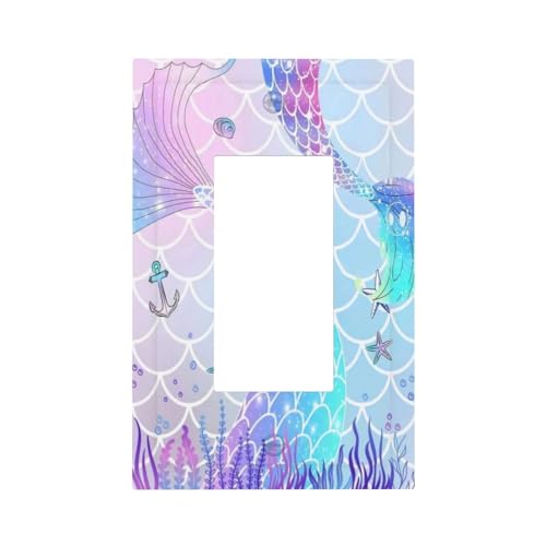 1 Gang Single Decorator/Rocker GFCI Outlet Wall Plate Light Switch Cover Plate Cute Girls Blue Purple Pink Mermaid Tail Scale Electrical Device Face Plug Plate for Dimmers, Receptacle, USB Outlet