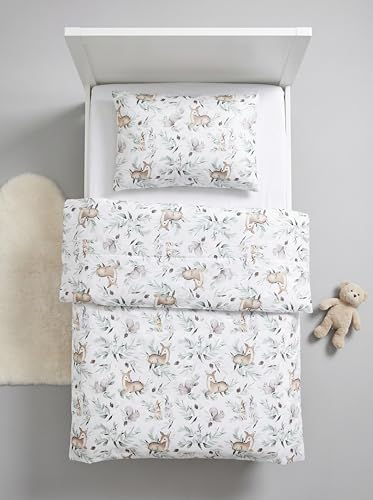 Miniatura 3 de Tuptam Juego De Edredón Infantil Con Dibujos Para Toda La Temporada Nórdica Almohada Plana 2pcs., Liebres Ciervos Hojas, 135x100 Cm