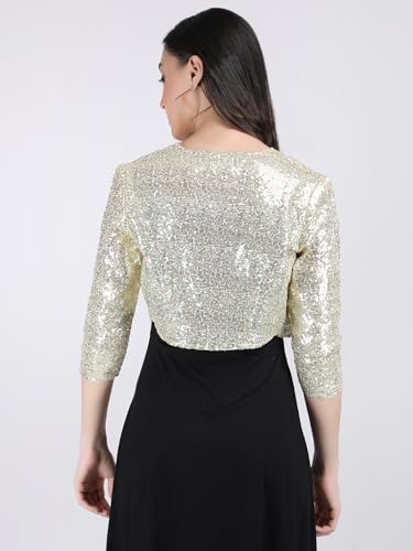 Image of Women Cropped Length Sequinned /Embroidered Front Open Shrug /Bolero with Lining
