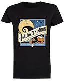 Halloween Moon Camiseta Negra De Manga Corta para Mujer