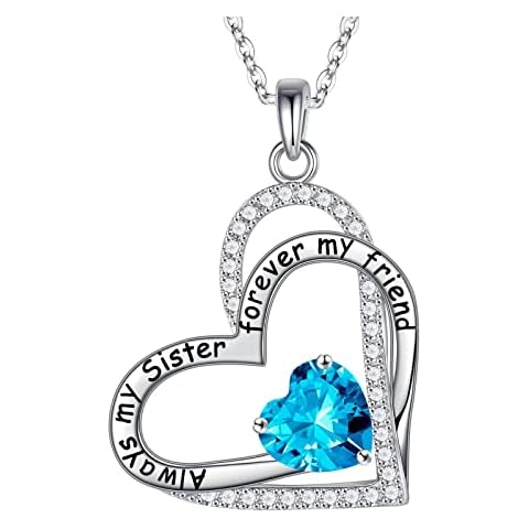 Iefil Sister Gifts from Sisters, 925 Sterling Silver Heart Birthstone Jewelry for Sister Mothers Valentines Day Gifts for Sister Birthday Christmas Gifts for Sister, Sterling Silver, blue topaz Cover