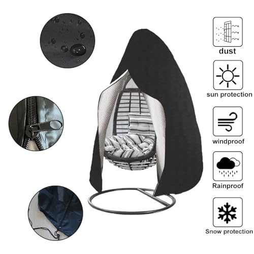 POFET Patio Hanging Egg Chair Cover Waterproof Heavy Duty Outdoor 210D Oxford Fabric Swing Egg Chair Cover with Zipper - 190x115cm - Image 4
