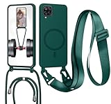 GoodcAcy Funda Magnética para Samsung Galaxy A12 4G/A12 5G Avec Cordon de Collier, Ajustable Collar Correa Silicona Carcasa Suave con Cuerda Case-Verde