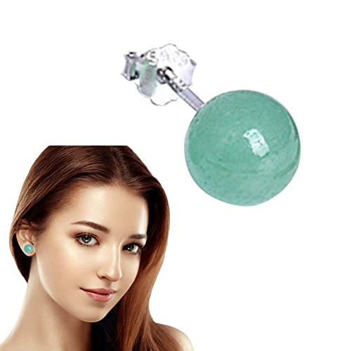 Ouken Giada Verde Naturale di Argento Sterling Rotonda Orecchini di Perline per Le Donne 1 PC