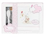 Incluye: juego de Sábanas de la colección Elefante para cunas de bebé en blanco y rosa con un set de peines de regalo.
