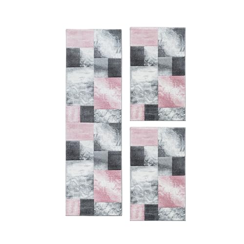 HomebyHome Bettumrandung Schlafzimmer 3 teilig Teppich Rosa-2 - Waschbarer Bettumrandung Teppich Läufer Set Extra Flauschig Bettvorleger Schlafzimmer Bettset:2 St. 80x150 cm | 1 St. 80x300 cm