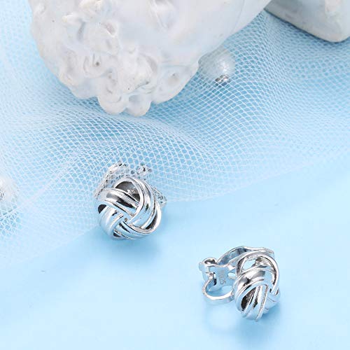 Sllaiss 925 Sterling Silver Clip On Earrings For Women 14K Gold Plated Celtic Knot Non Pierced Earrings (Silver) #TOP3