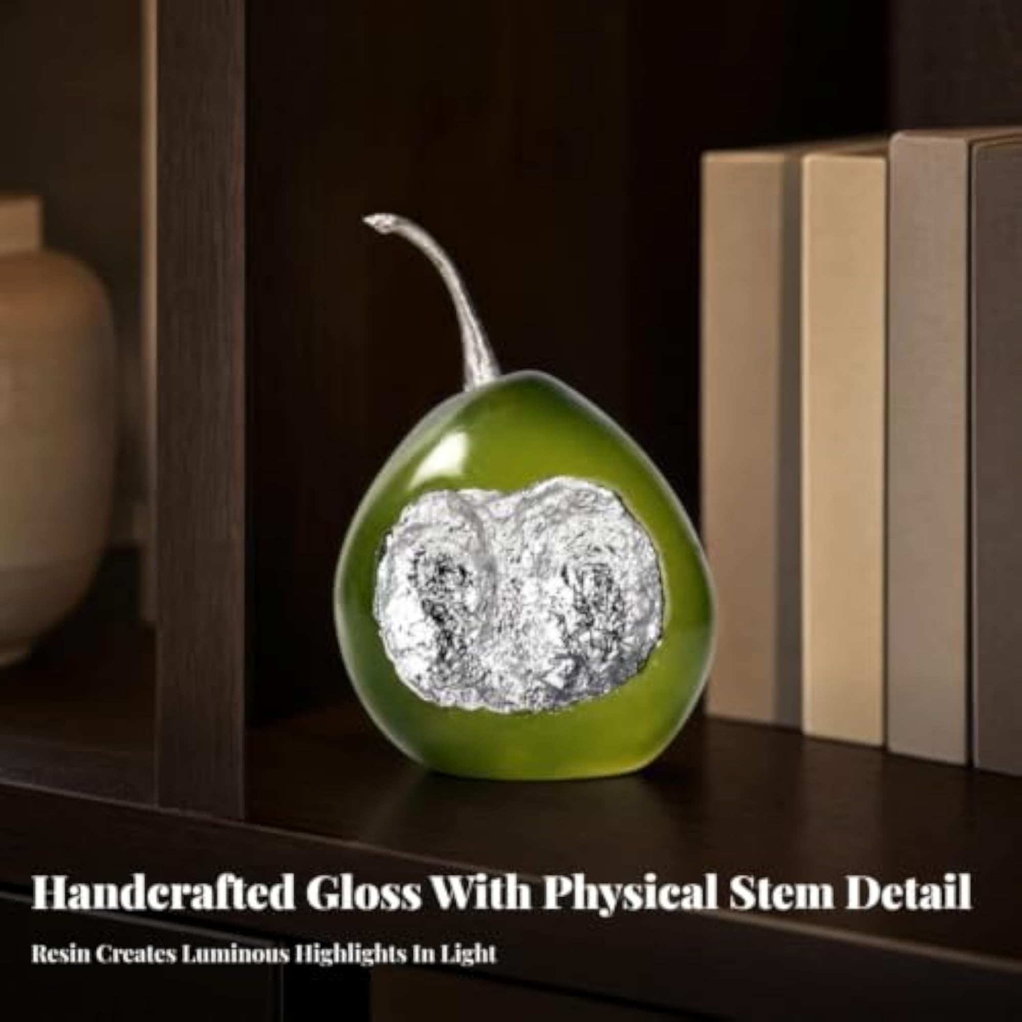 Small Decorative Pear with Silver Inset, Glossy Synthetic Resin