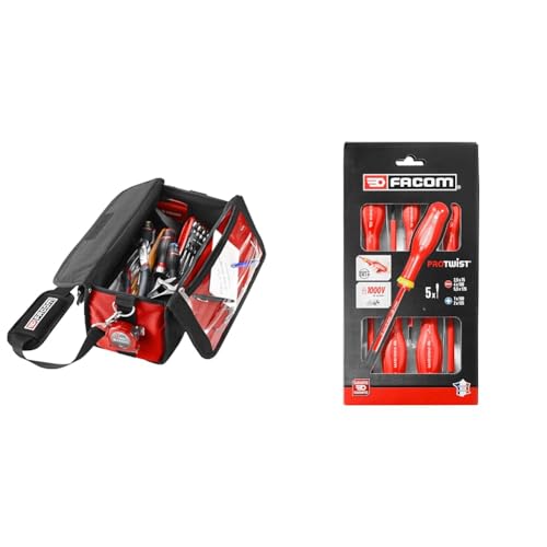 FACOM - Boîte textile Mini-Probag + 15 outils - BS.SMBCM1PB & Jeu de 5 Tournevis Protwist Isolés 1000V - Tournevis - Vissage - AT5VE.PB