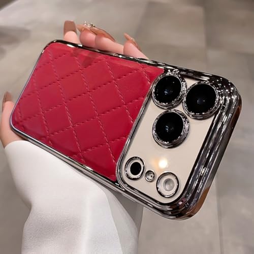Étui cuir iPhone 14 Pro Max rouge protection antichoc motif losange