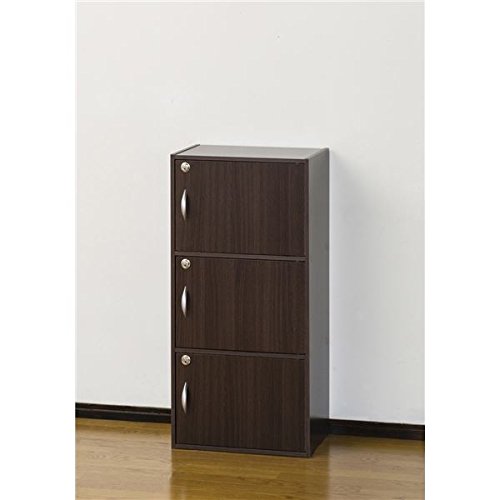 Amazon｜鍵付きボックス/扉付き収納ラック 【3段 ブラウン】 高さ87cm