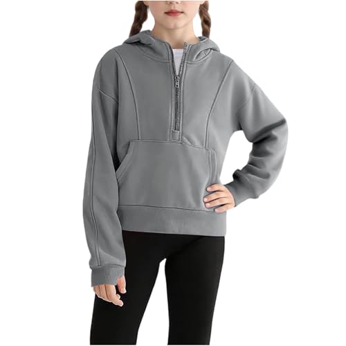 Girls Half Zip Hoodies Long Sleeve Thumb Hole Casual Sweatshirts Fleece Lined Pullover with Pockets Tween Clothes