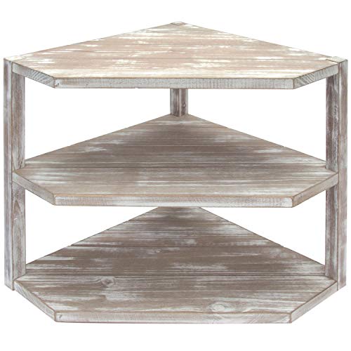 Mygift Rustic Brown Washed Solid Wood Kitchen Counter Corner Shelf, 3 Tier Storage Organizer Spice Rack Condiment Shelf #TOP4