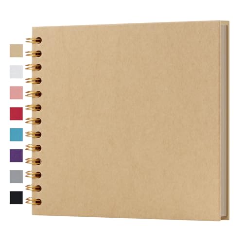 Image of potricher 7 x 7 Inch DIY Scrapbook Album 40 Pages Hardcover Kraft Paper Scrap Book Photo Albums Memory Book for Wedding and Anniversary Family (Yellow, 7 Inch)