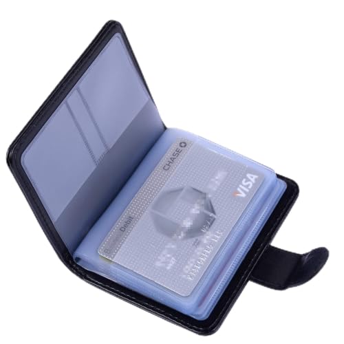 Image of Wisdompro Credit Card Holder, Slim Leather RFID Blocking Wallet Debit Card Protector Organizer Case (Build in 20 Card Slot & 7 Small Cells for Memory Cards)-Vertical Black