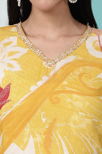 Image of W for Woman Orange Abstract Printed Tiered Spaghetti Kurta and Leggings Set with Dupatta