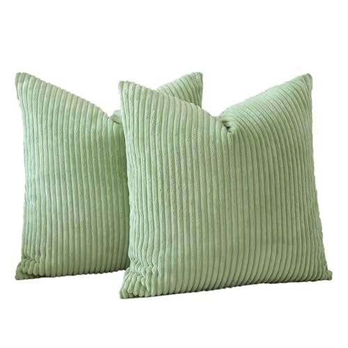 JOTOM 2er Set Cord Kissenbezüge Kissenhülle Dekorative Zierkissen Sofakissen Couchkissen Dekokissen Kissenbezug Deko Kissenhülle für Sofa Wohnzimmer 40x40cm Bohnengrün