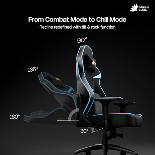Image of Green Soul Monster Ultimate Series S | Multi-Functional Ergonomic Gaming & OfficeChair | Premium Spandex & PU Leather Fabric | Adjustable Neck, Lumbar Pillow | 4D Adjustable Armrests (Black Blue)