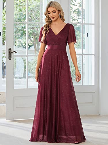 Image of Ever-Pretty Women's Summer Glitter Formal Dresses Evening Gown V Neck Short Sleeves Floor Length Mother of Bride Dress 50159