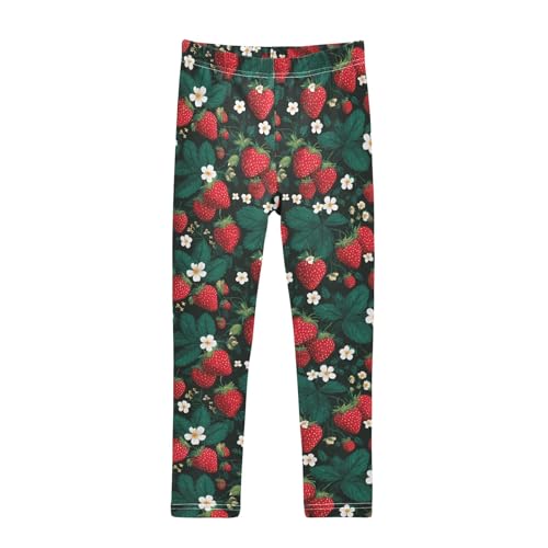 Girls' Athletic Leggings Ankle Length Yoga Dance Pants Kids Teen 4T Strawberry Leaves