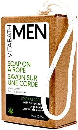 Vitabath Men's Lime & Cedarleaf Soap on a Rope Moisturizing Bar with Natural Hemp Oil & Shea Hydrating Whole Body Cleanser for Men or Women - 9 oz