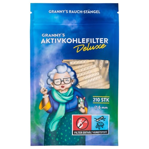 Grannys Deluxe Aktivkohlefilter 210 Stück | Ø 6 mm | Hybrid-Kappensystem | Kokosaktivkohle | Für Selbstdreher | Grannys Filter | In Granny We Trust