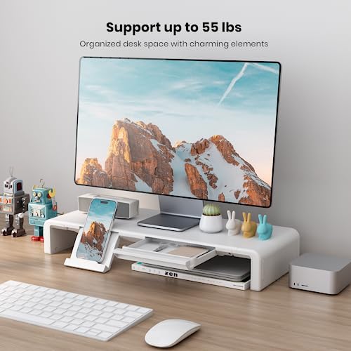Monitor Stand Riser, Klearlook Foldable, Height Adjustable Computer Stand, Desk Shelf Riser with Storage Drawer &Tablet Phone Stand for Desktop, Laptop (White) - Image 3