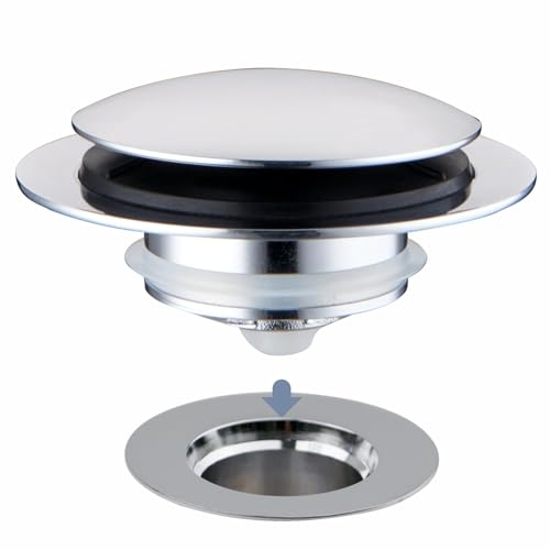 Chrome Plated Universal Tub Dain Stopper Hidrop Pop Up Bath Drain Tip Toe Bathtub Drain Stopper Conversion Kit Assembly Replaces Lift and Turn Tip-Toe and Trip Lever drains for Tub EZ Install