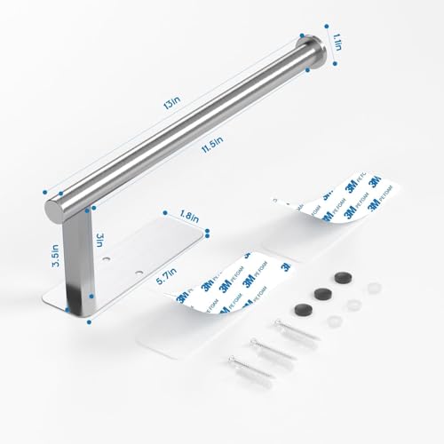 Image of ASTOFLI Paper Towel Holder Under Cabinet No Drilling, Self Adhesive Paper Towel Holder Wall Mount for Kitchen Rack, Under Counter Napin Holder No Drill, RV, 304 Stainless Steel, Silver 2 Pack